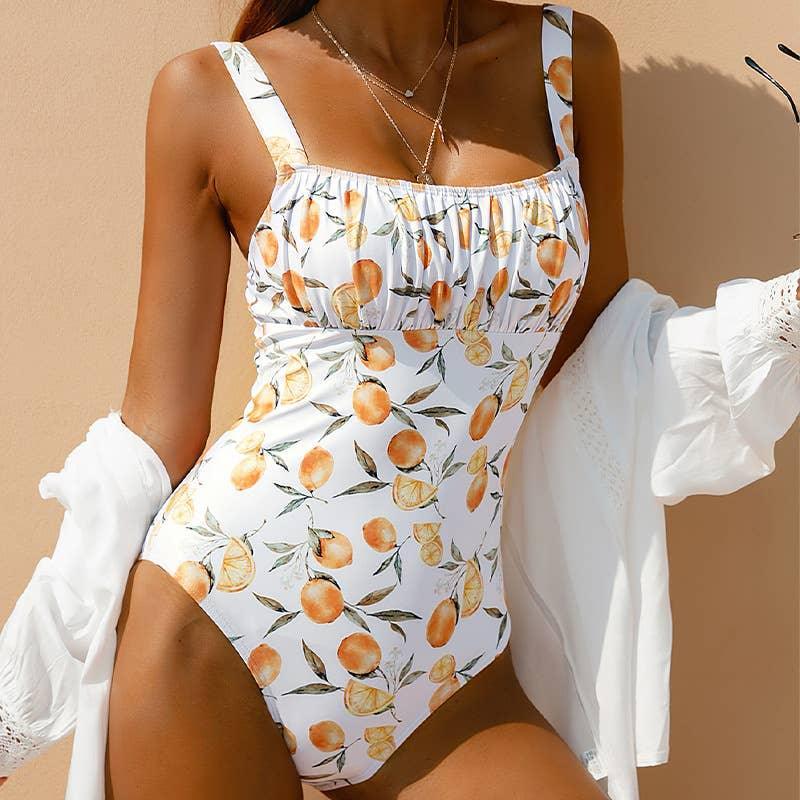 2 Shoulder Citrus Print One Piece Bikini Swimsuit X20SW4388