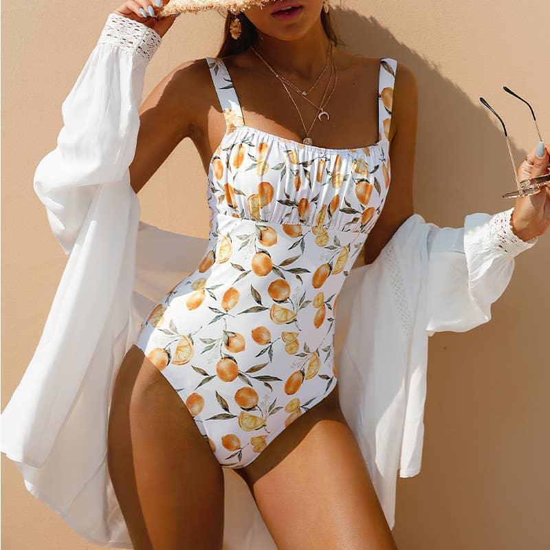 2 Shoulder Citrus Print One Piece Bikini Swimsuit X20SW4388