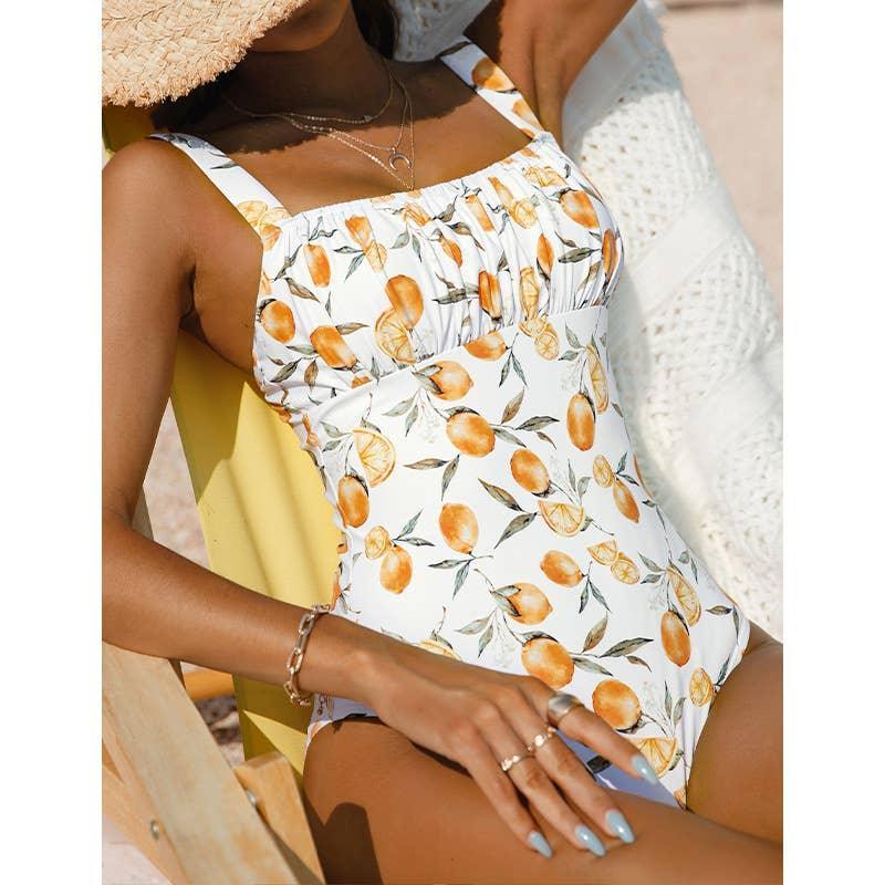 2 Shoulder Citrus Print One Piece Bikini Swimsuit X20SW4388