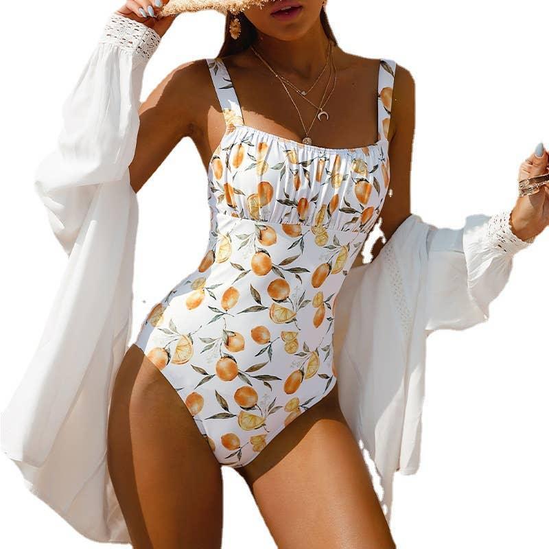 2 Shoulder Citrus Print One Piece Bikini Swimsuit X20SW4388