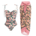 2 Shoulder Floral Print One Piece Swimwear with Cover Up Y129