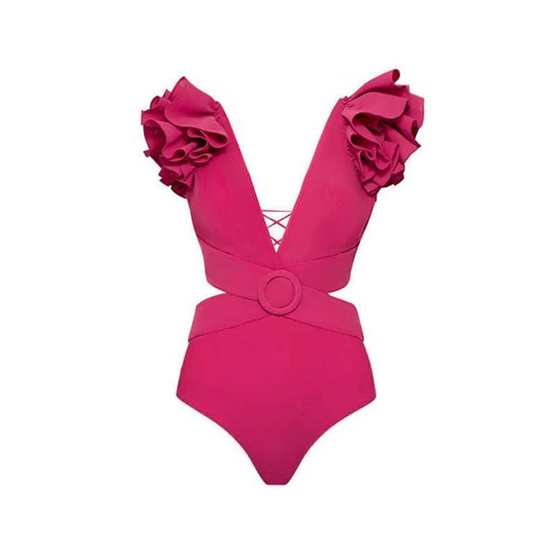 2 Shoulder Solid Color One Piece Swimwear with Cover Up