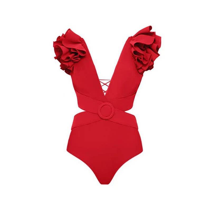 2 Shoulder Solid Color One Piece Swimwear with Cover Up