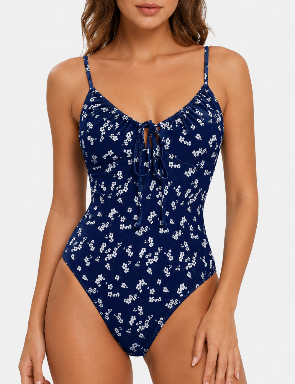 Ladies Openwork Design Floral Print One Piece Swimsuit