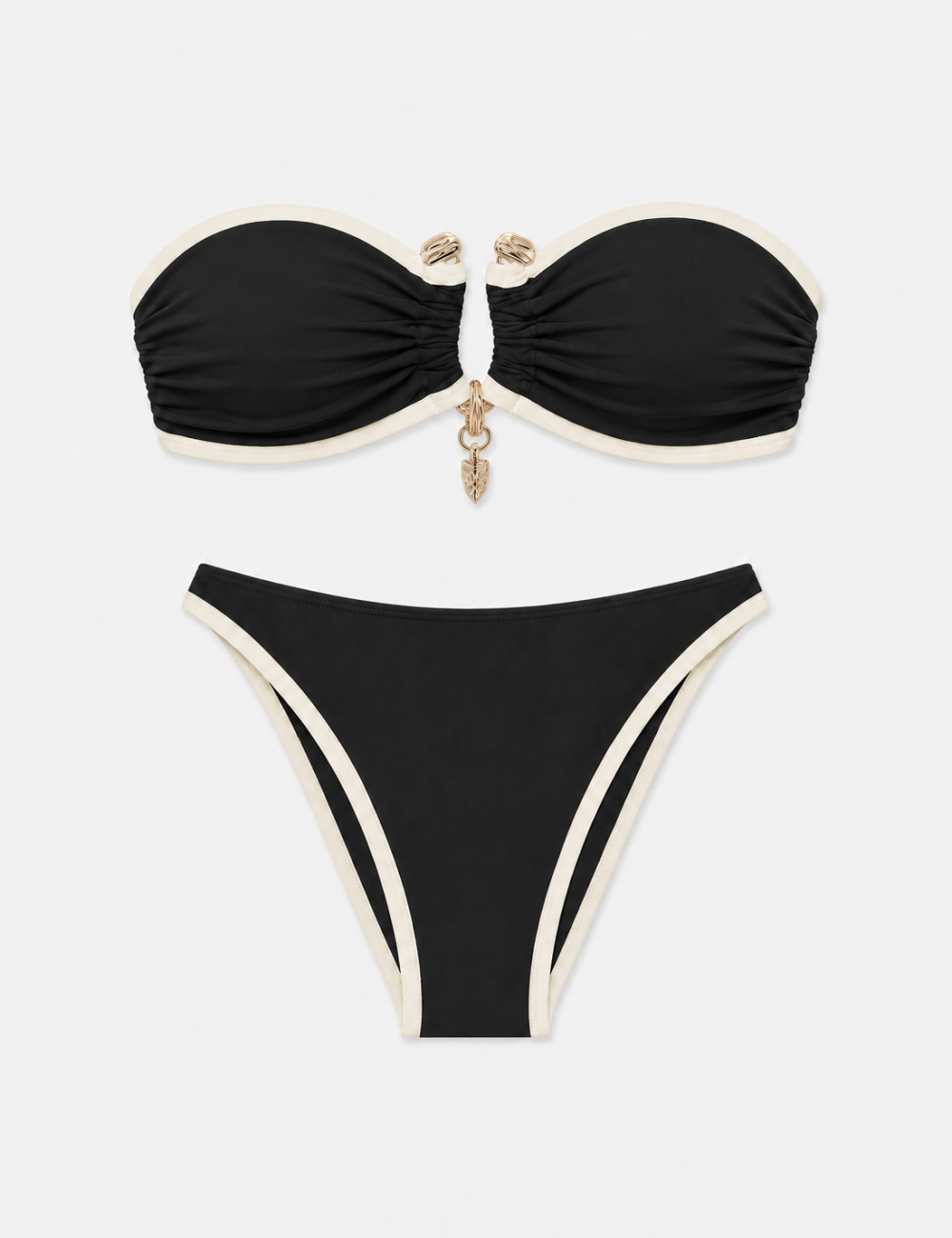 Ladies Contrast Trim Metal Ring Bandeau 2 Piece Bikini Set