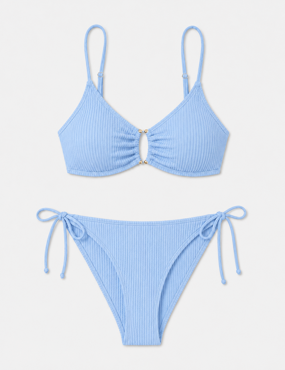 Ladies Multi Color Gold-Tone Metal Accents Triangle Bikini Set