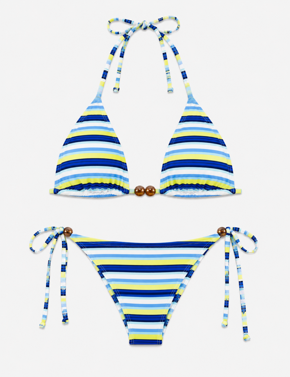 Ladies Multicolor Stripe Halter Triangle 2-Piece Bikini Set