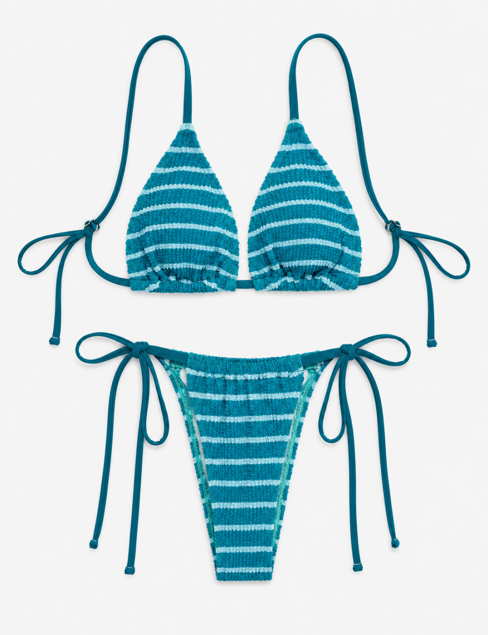 Ladies Color Block Striped Print Halter Triangle Bikini Set