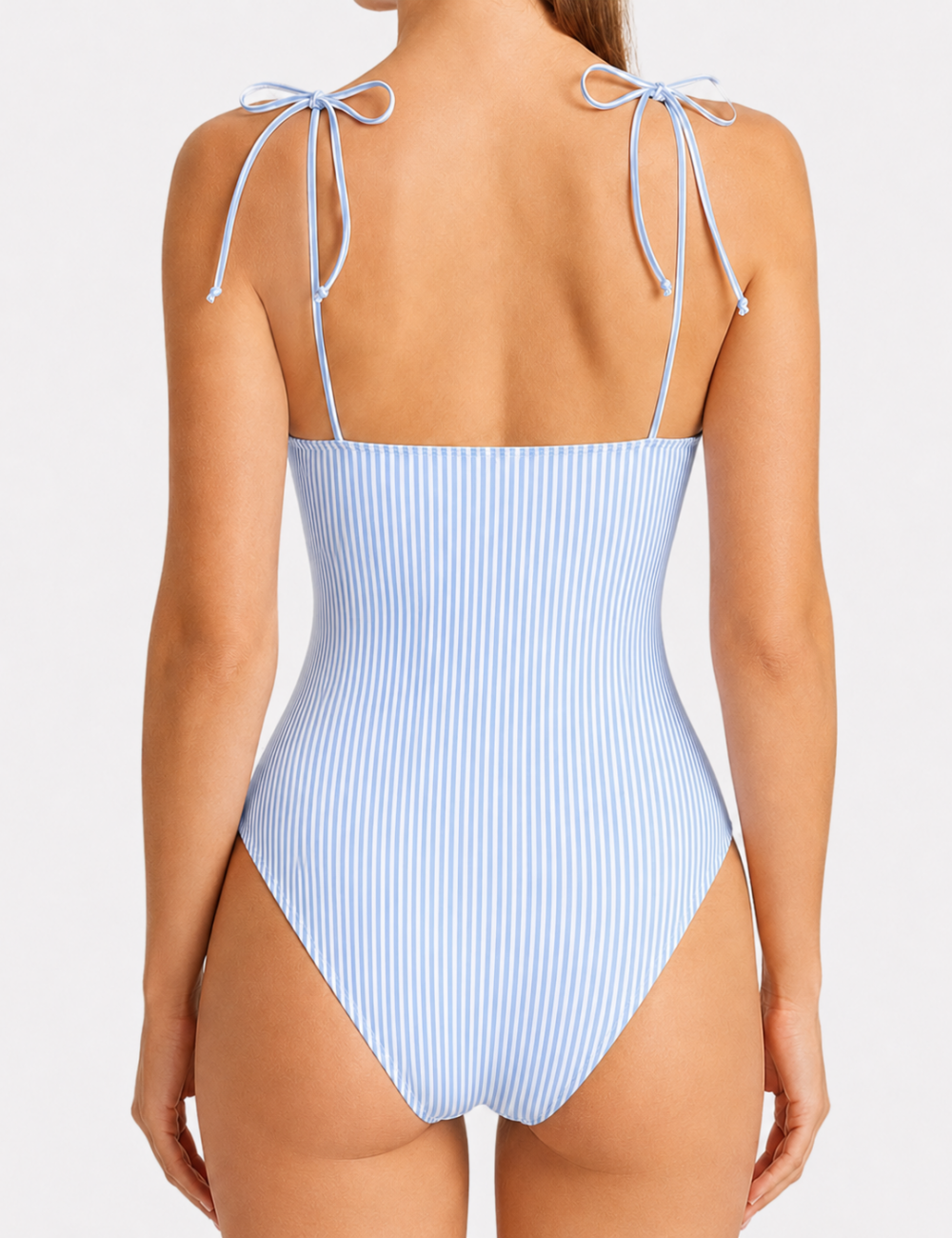 Ladies Stripe Front Bow Detail One Piece Swimsuit