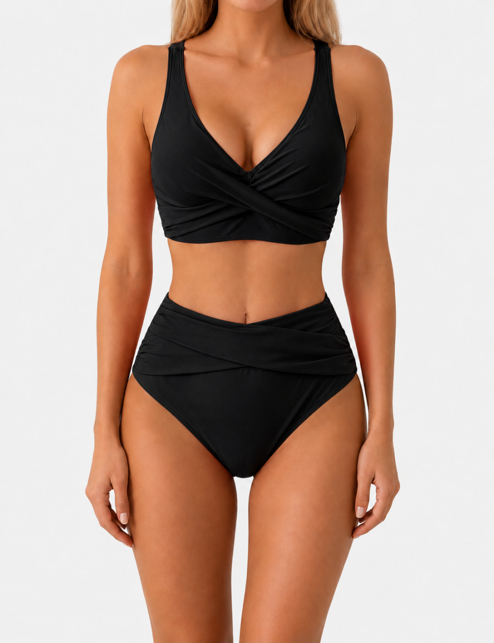 Ladies Twist-Front V-Neck High-Waisted Bikini Set