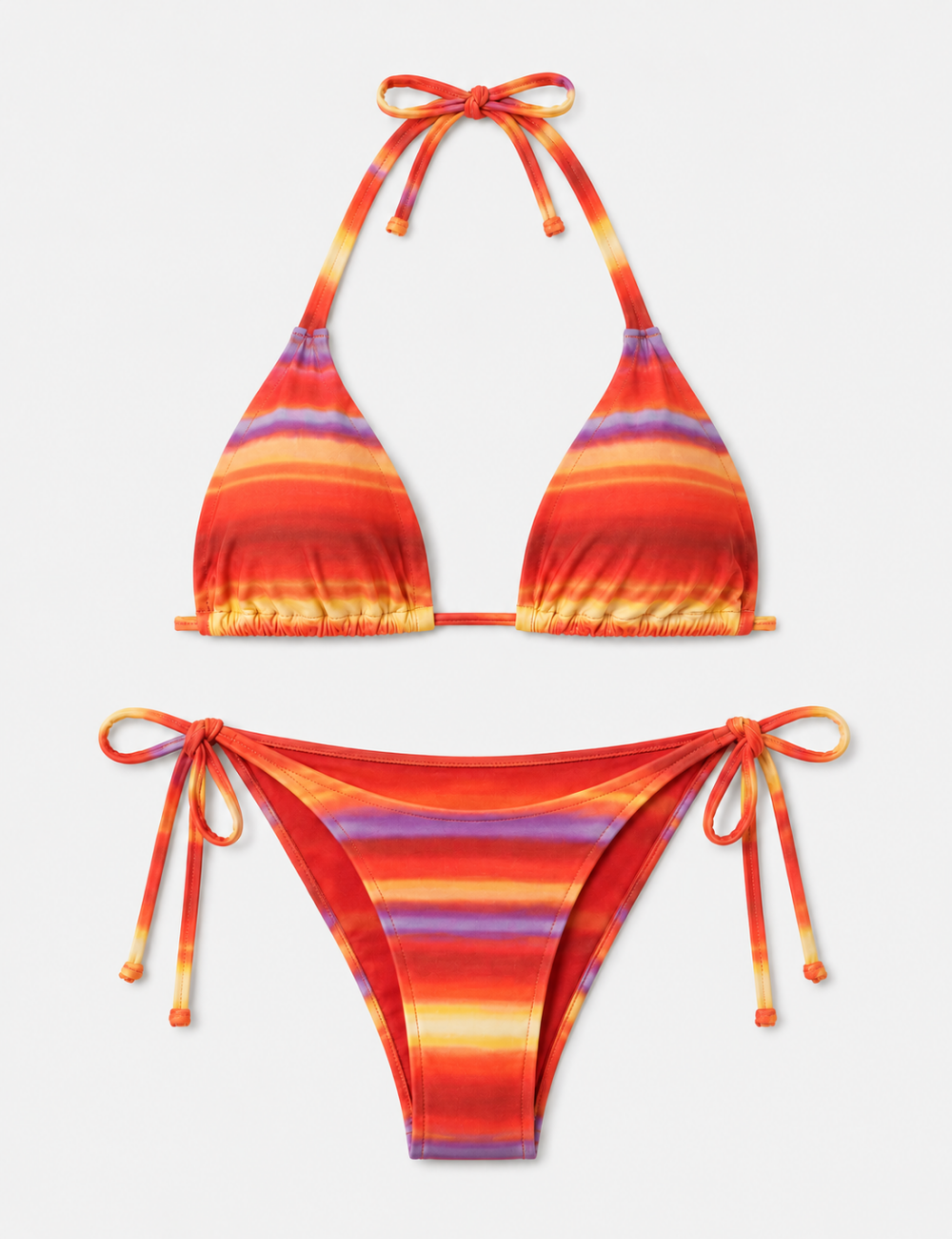 Ladies Sunset Striped Halter Triangle 2-Piece Bikini Set