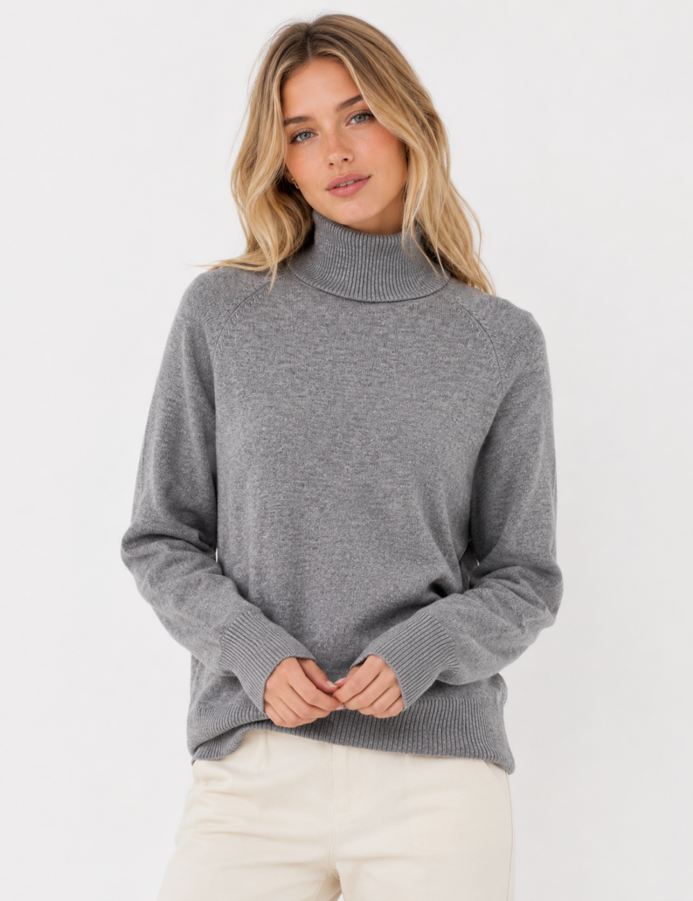 Ladies Solid Turtleneck Long Sleeves Sweater