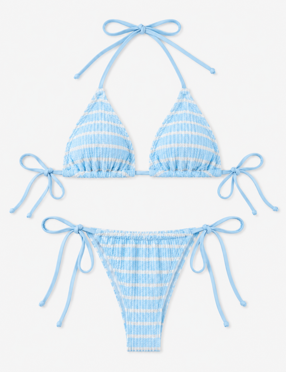 Ladies Color Block Striped Print Halter Triangle Bikini Set