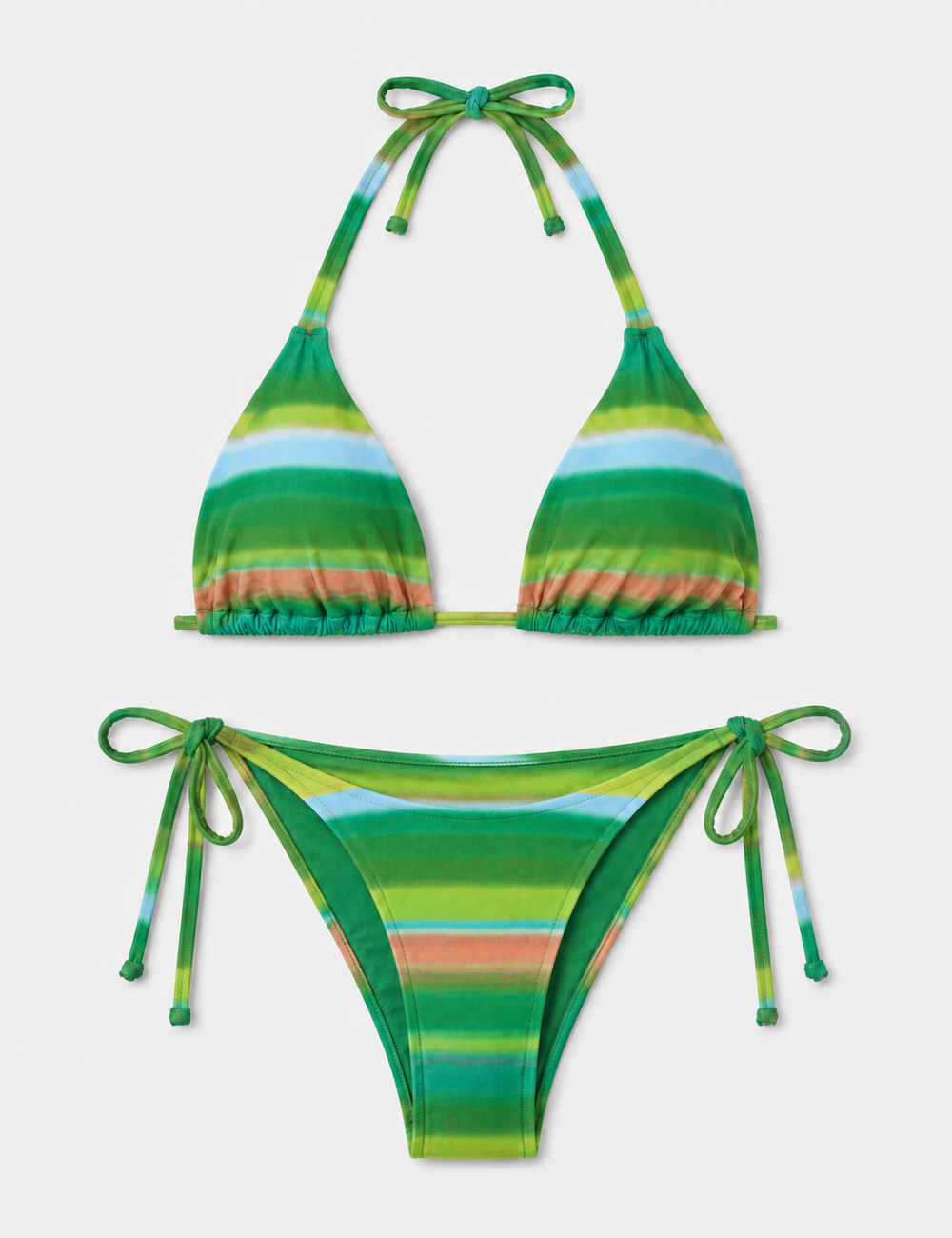 Ladies Sunset Striped Halter Triangle 2-Piece Bikini Set