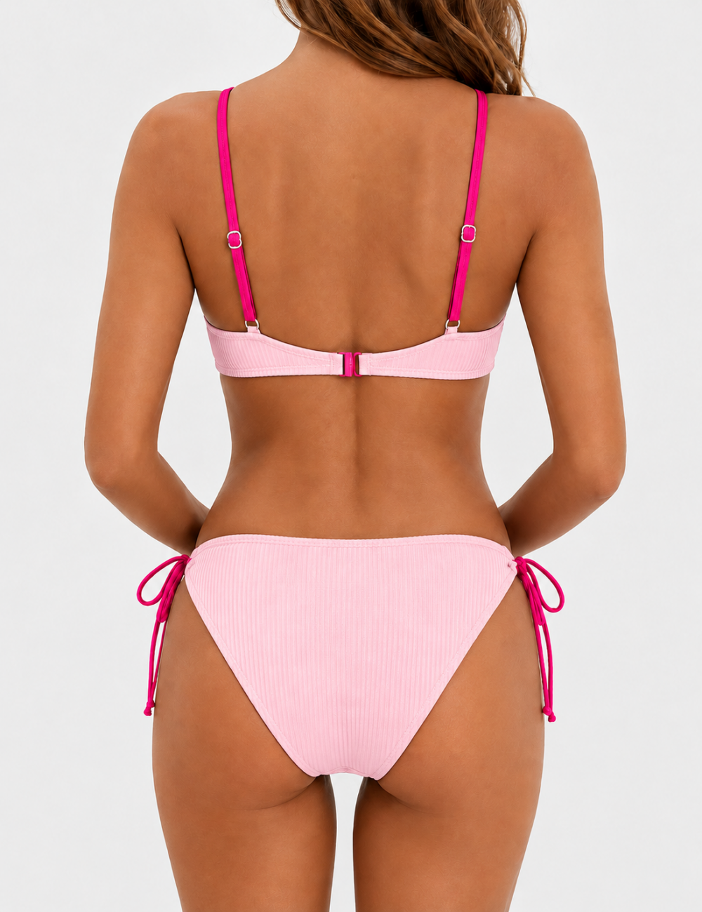 Ladies Multi Color Gold-Tone Metal Accents Triangle Bikini Set