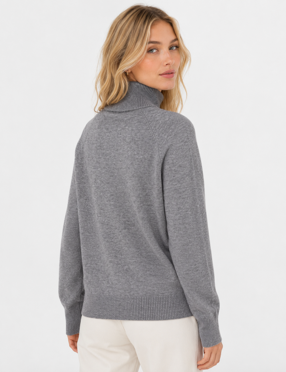 Ladies Solid Turtleneck Long Sleeves Sweater
