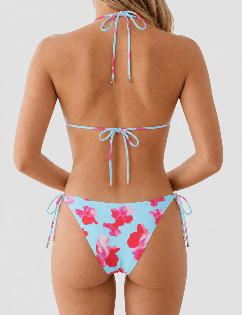 Ladies Multicolor Floral Print Halter Triangle Bikini Set