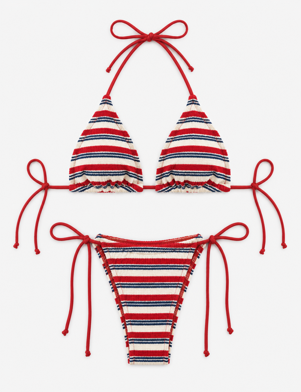 Ladies Color Block Striped Print Halter Triangle Bikini Set