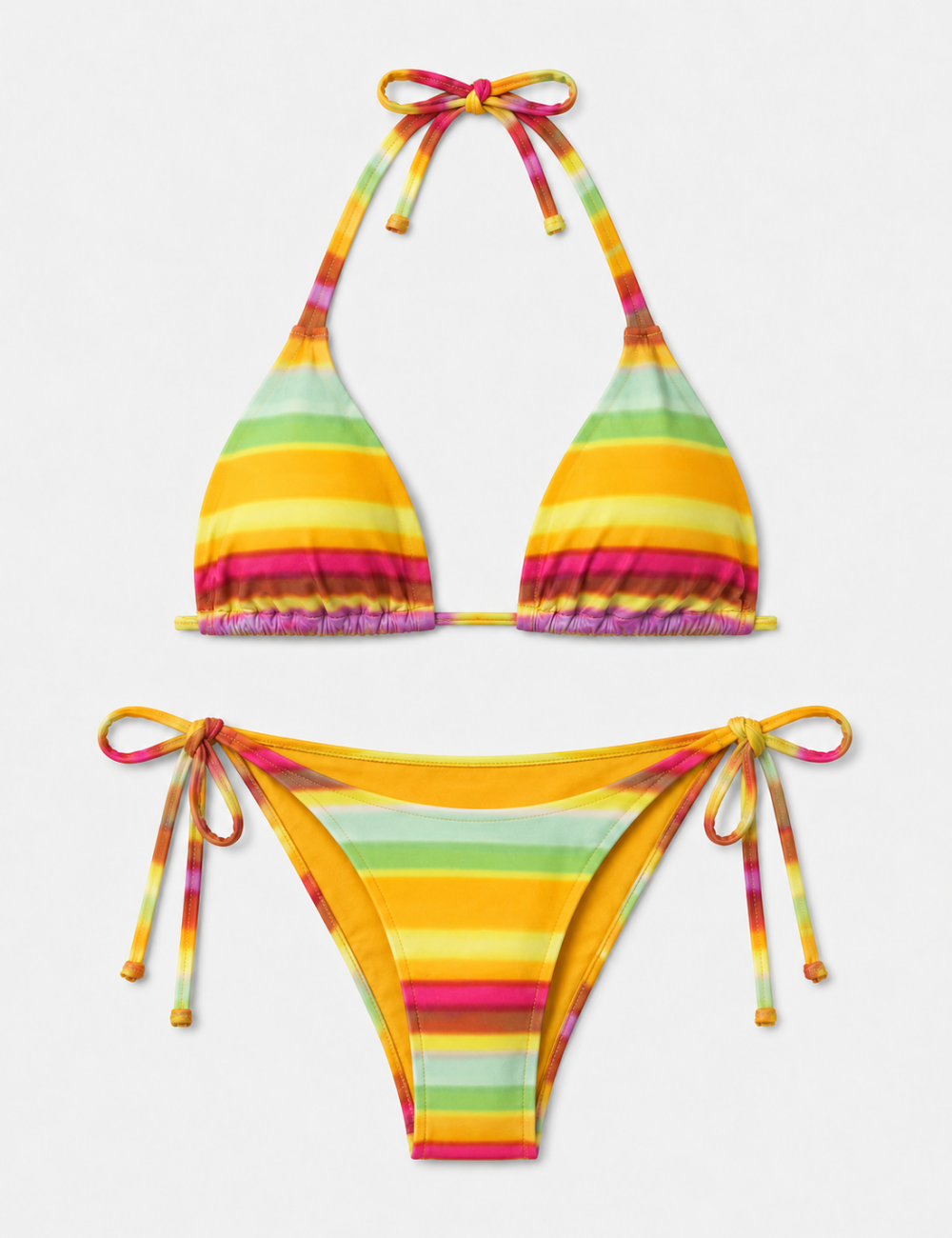 Ladies Sunset Striped Halter Triangle 2-Piece Bikini Set