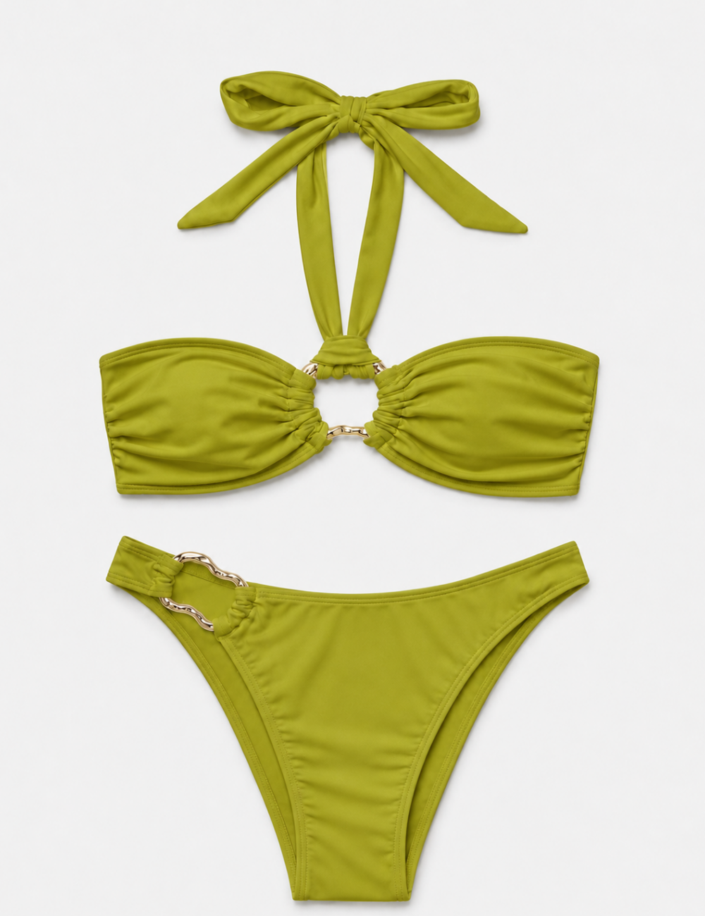 Ladies Matching Gold Hardware Halter Bandeau Bikini Set