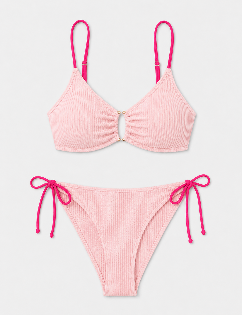 Ladies Multi Color Gold-Tone Metal Accents Triangle Bikini Set