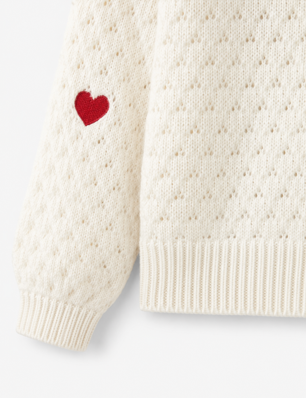 Ladies Heart Applique Hollow Out Knit Crew Neck Sweater