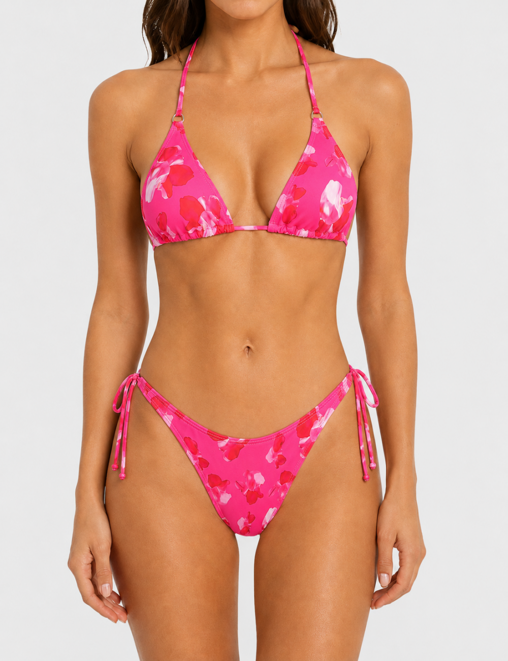 Ladies Multicolor Floral Print Halter Triangle Bikini Set