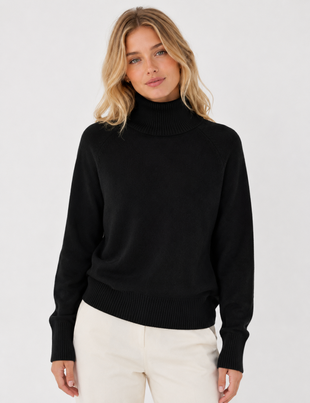 Ladies Solid Turtleneck Long Sleeves Sweater