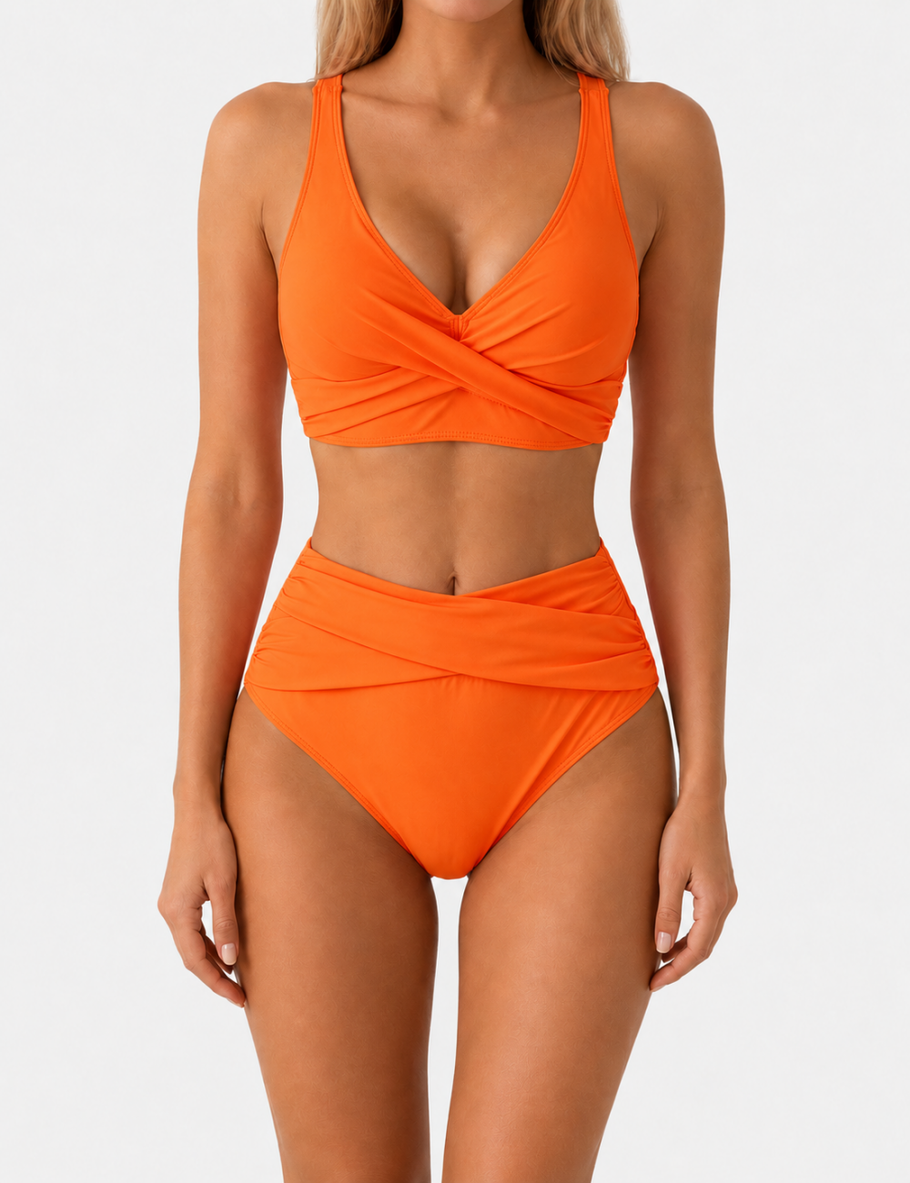 Ladies Twist-Front V-Neck High-Waisted Bikini Set