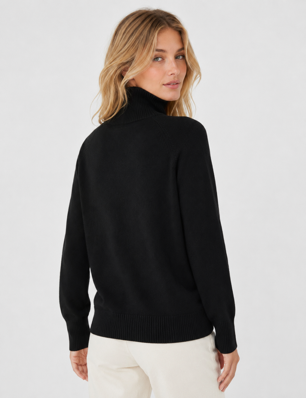 Ladies Solid Turtleneck Long Sleeves Sweater