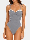 Ladies Stripe Front Bow Detail One Piece Swimsuit