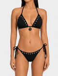 Ladies Solid Color Eyelet Detail Triangle 2-Piece Bikini Set