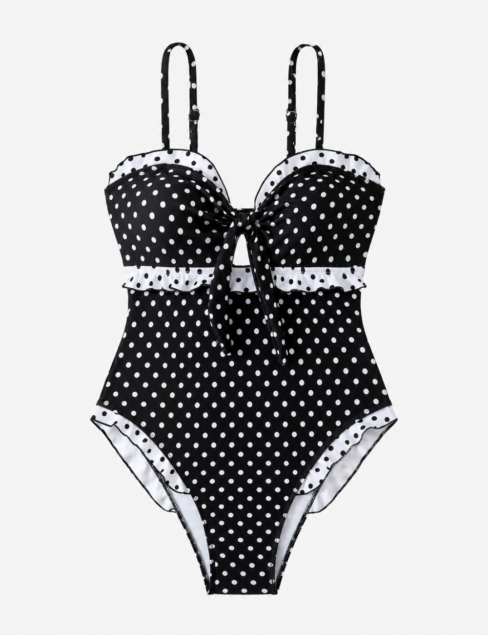 Ladies Polka Dots Print Front Bow Detail One Piece Swimsuit
