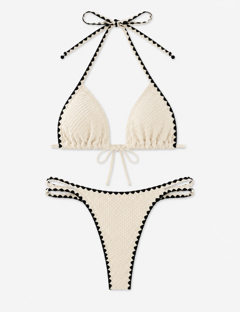 Ladies Contrast Trim Halter Triangle 2 Piece Bikini Set