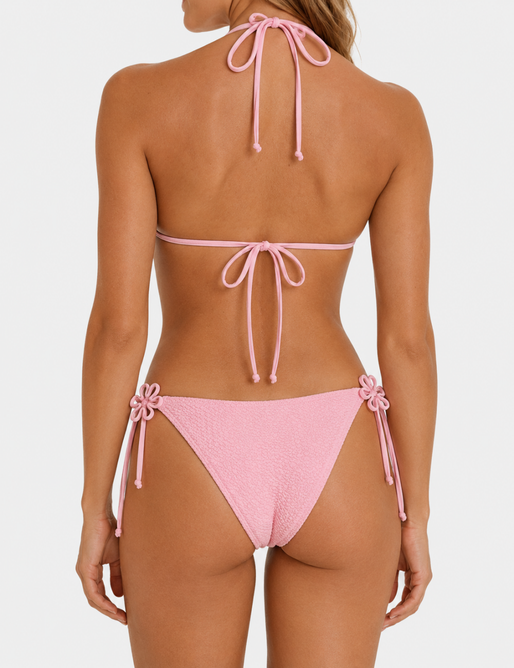 Ladies Crochet Flower Accent Triangle 2 Piece Bikini Set