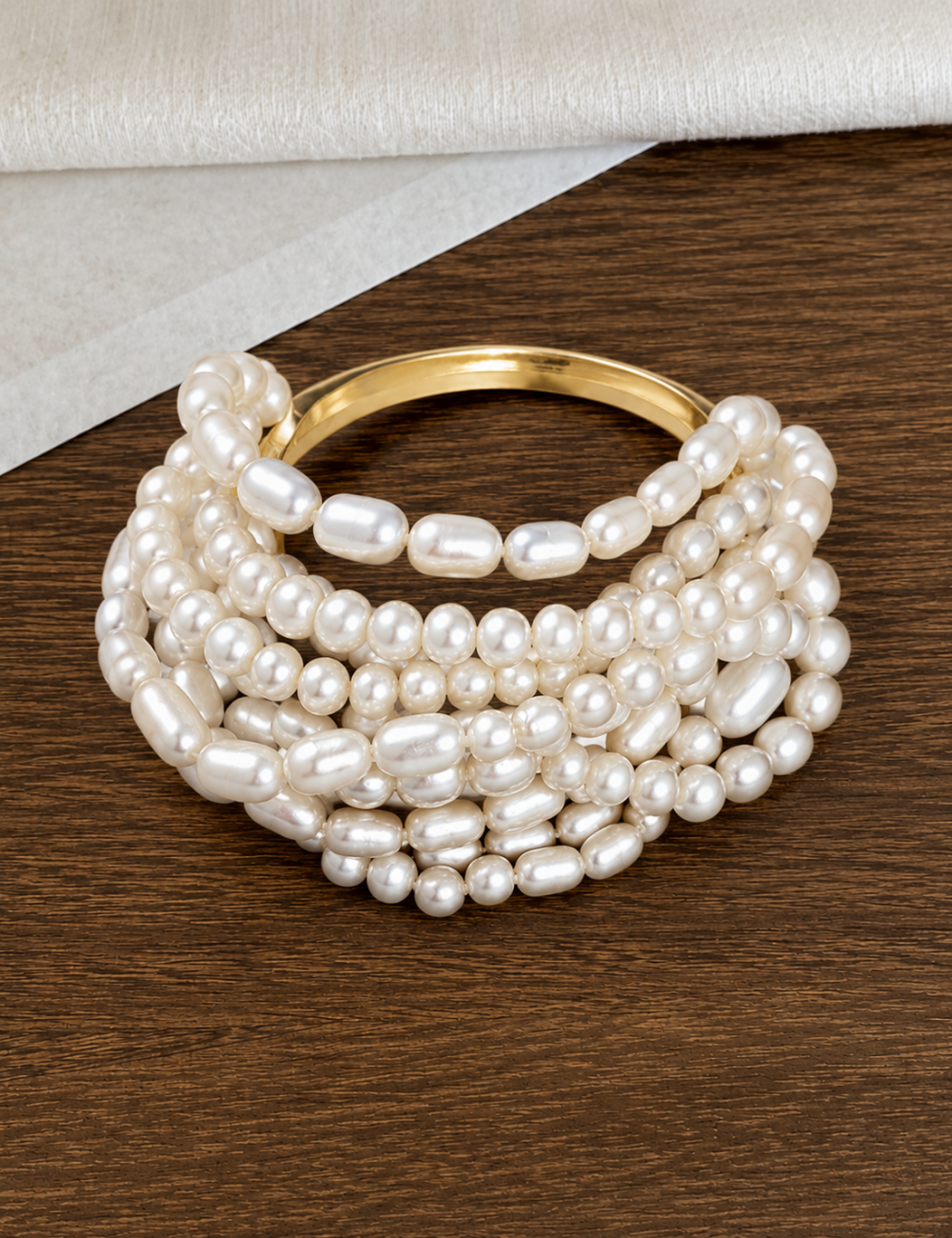 Ladies Boho Pearl Layered Woven Open Ring