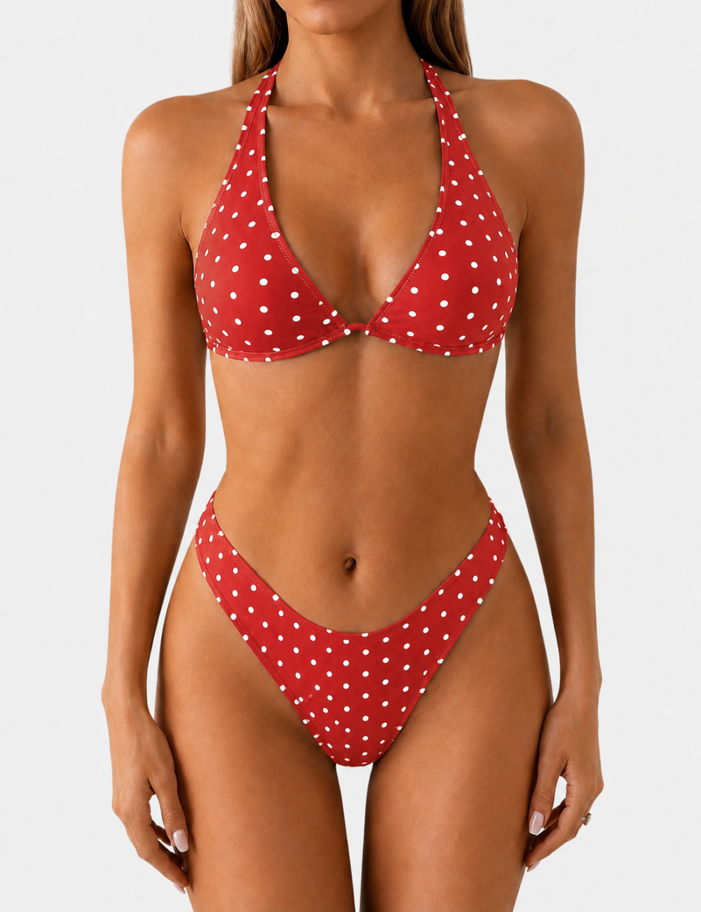 Ladies Polka Dot Halter Triangle Bikini Set