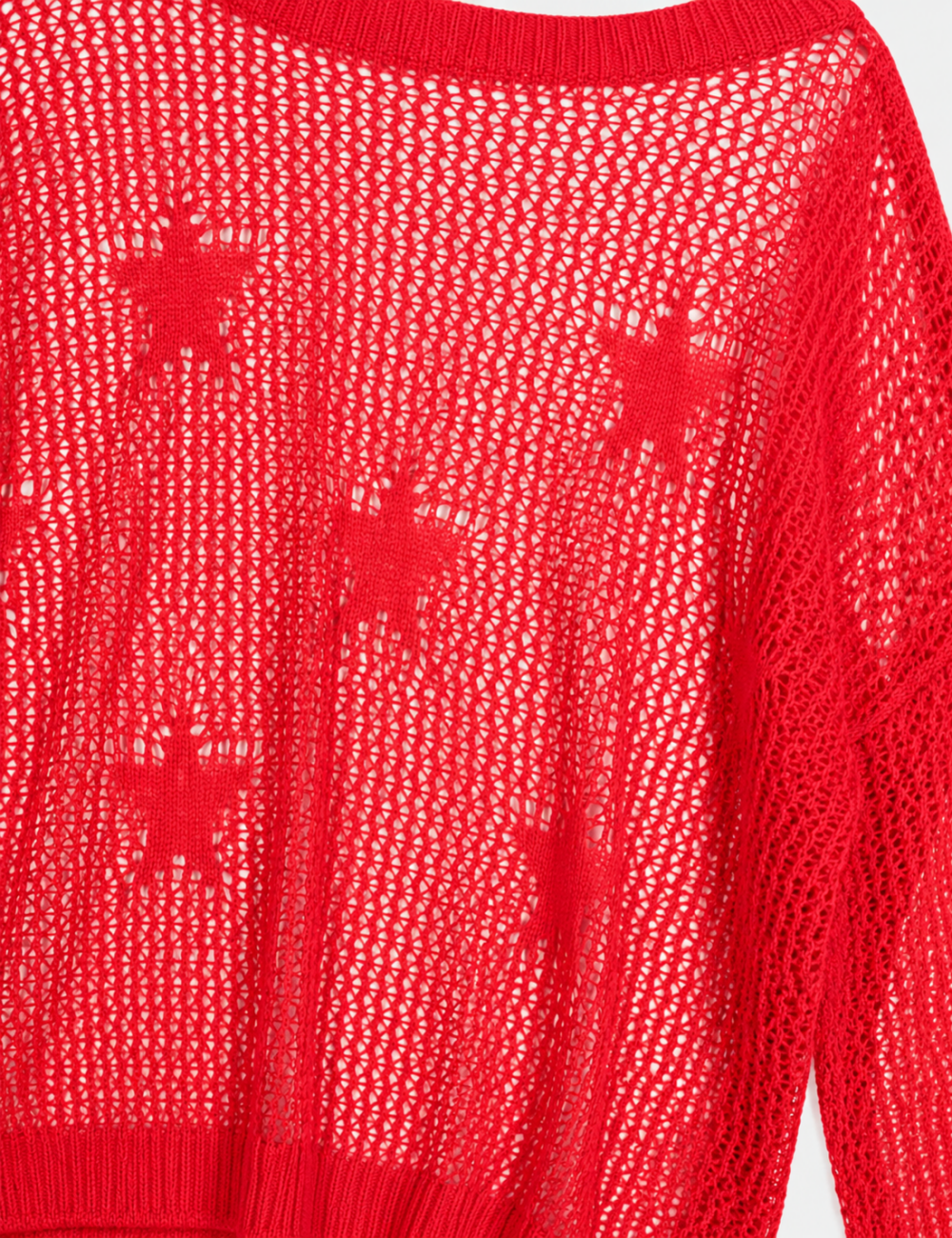 Ladies Star Pattern Mesh Hollow Out Long Sleeve Cover Up