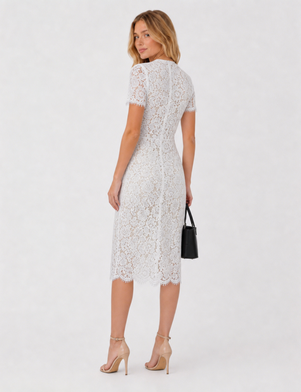 Ladies Chic Shirt Collar Lace Hollow-Out Short Sleeves Mini Dress
