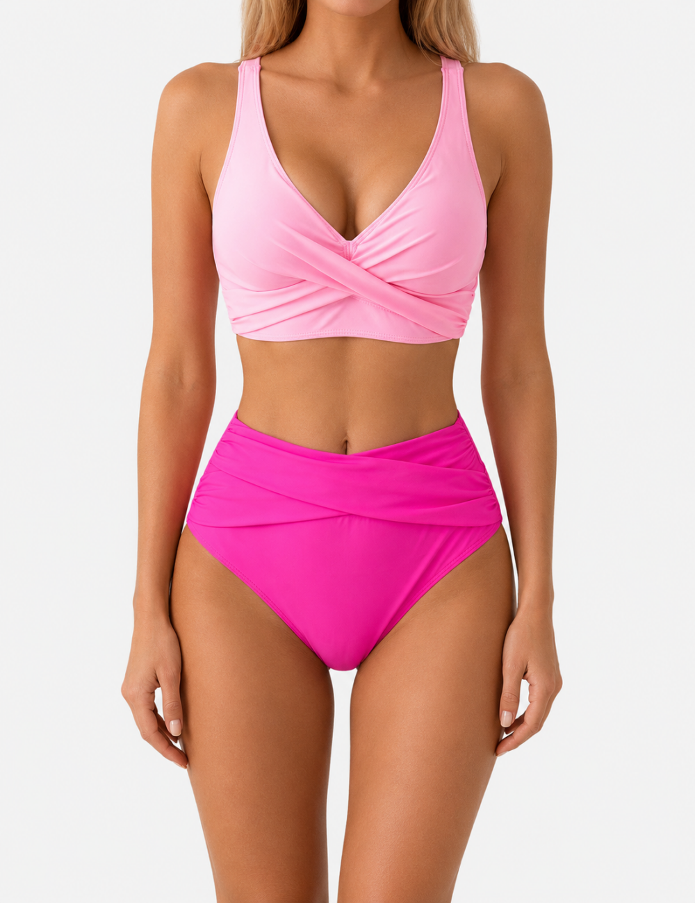 Ladies Twist-Front V-Neck High-Waisted Bikini Set
