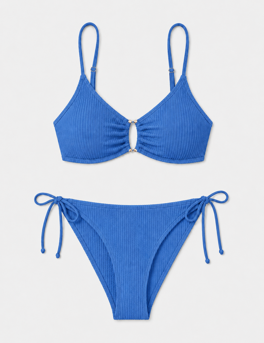 Ladies Multi Color Gold-Tone Metal Accents Triangle Bikini Set