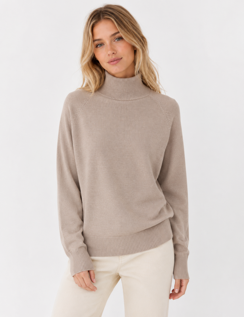 Ladies Solid Turtleneck Long Sleeves Sweater