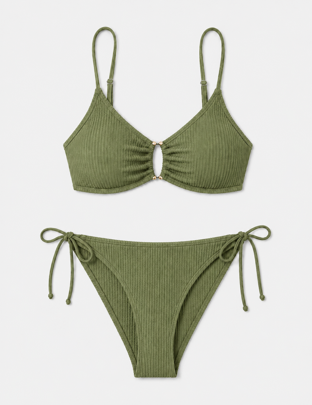 Ladies Multi Color Gold-Tone Metal Accents Triangle Bikini Set
