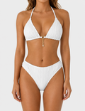 Ladies Vertical Texture Halter Neck Triangle Bikini Set