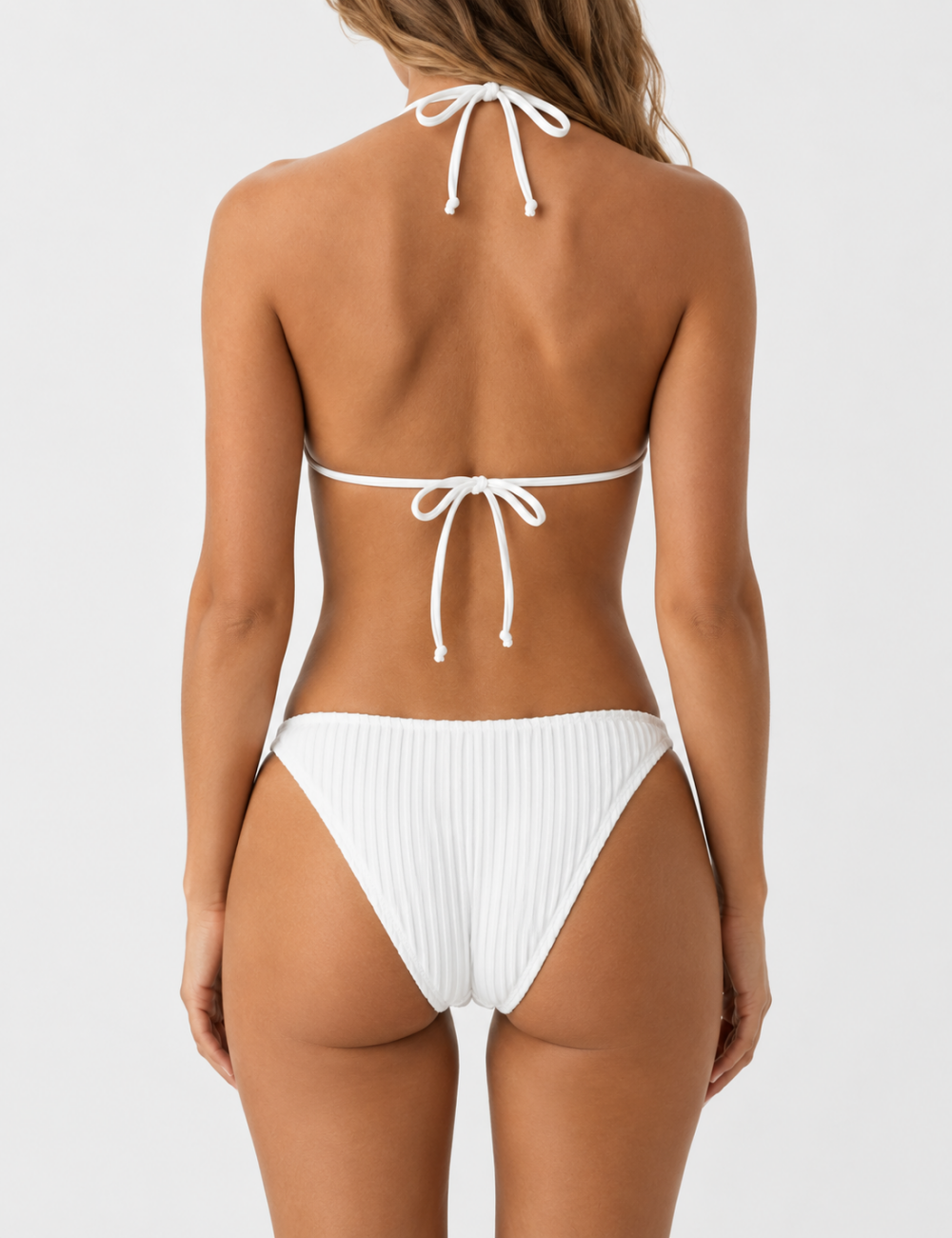 Ladies Vertical Texture Halter Neck Triangle Bikini Set