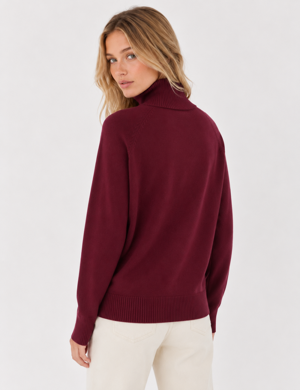 Ladies Solid Turtleneck Long Sleeves Sweater