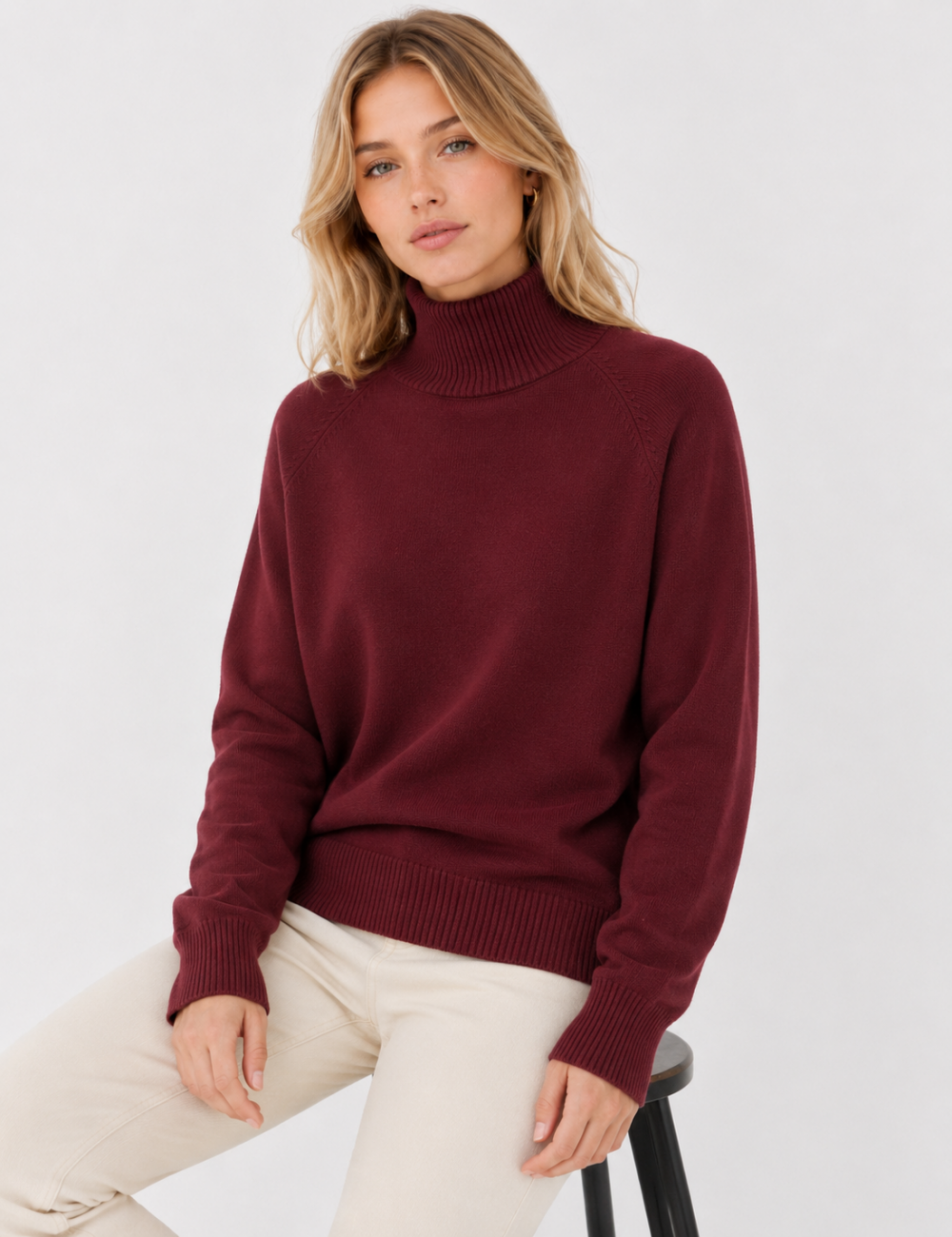 Ladies Solid Turtleneck Long Sleeves Sweater