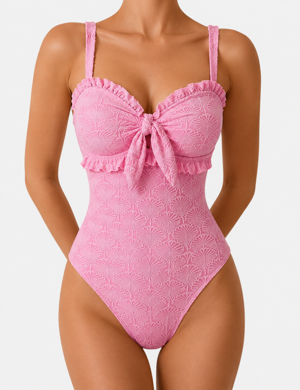 Ladies Floral Removable Straps Bandeau One Piece Swimsuit