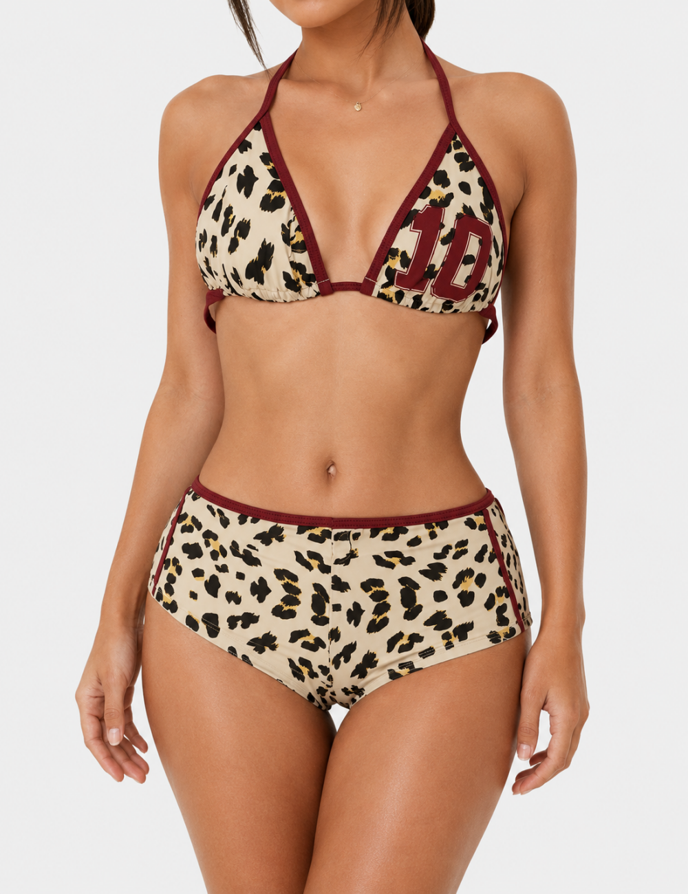 Ladies Leopard Print Halter Triangle 2 Piece Bikini Set