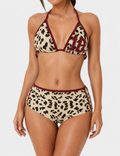 Ladies Leopard Print Halter Triangle 2 Piece Bikini Set